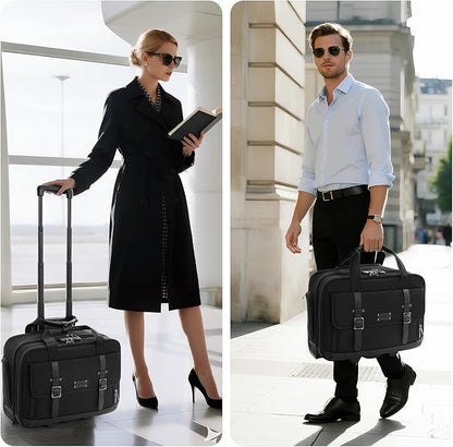 Rolling Laptop Bag, Briefcase for Men and Women, 17 Inch Computer Bag with Wheels Underseat Carry on Luggage, Laptop Briefcase Case for Work, Travel, College Teacher, Mobile Office Bag, Black