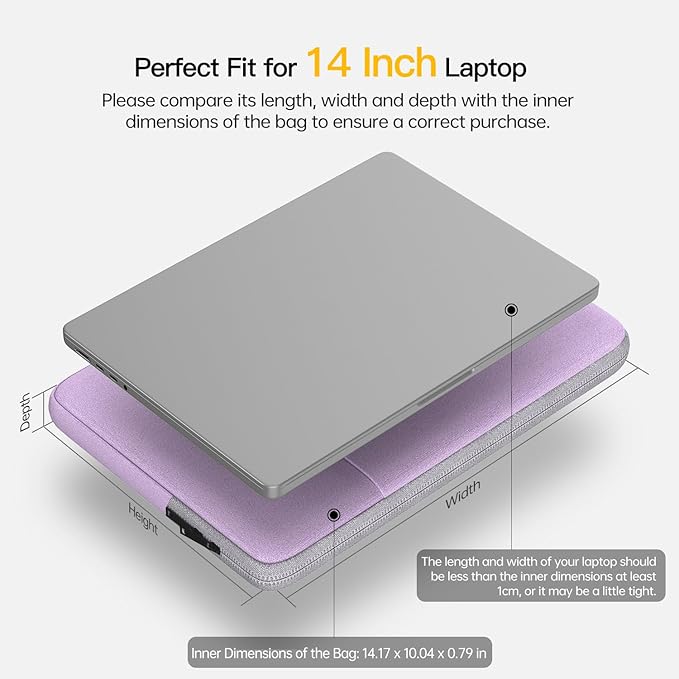 14 Inch Laptop Case Sleeve for HP Dell Lenovo ASUS Acer Chromebook 14,HP Pavilion 14,Dell Insprion 14,Lenovo IdeaPad 14,Acer Swift Go 14,Aspire 3 14, ASUS VivoBook 14 Waterproof Computer Bag -Purple