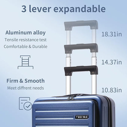 TydeCkare 20 Inch Carry On Luggage with Front Pocket, 21.65 * 15.35 * 7.87" Suitable for Airplane Overhead Bin, 34L Lightweight PC+ABS Hardshell with YKK Zipper, TSA Lock Approved, Ice Blue