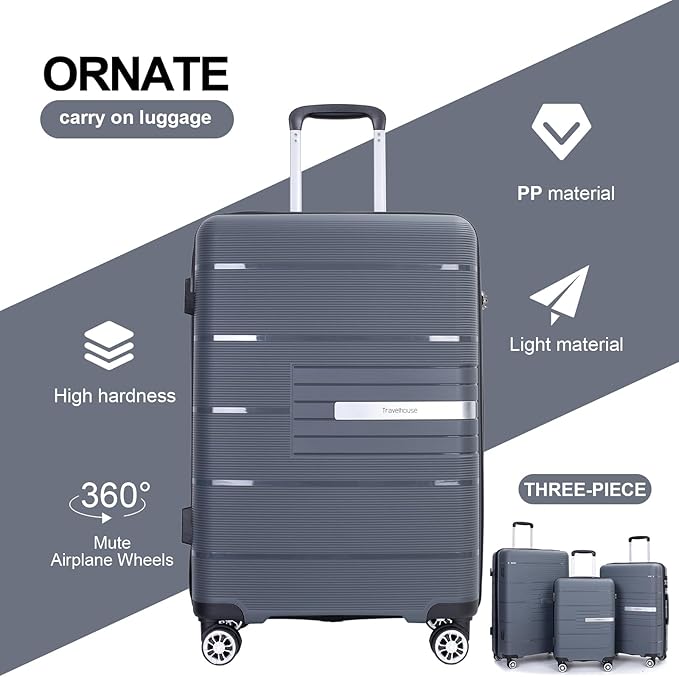 Luggage 3 Piece Sets Suitcase Set with Double Spinner Wheels, Lightweight Carry On Hardside Travel Luggage with TSA Lock, (20/24/28) (Gray)