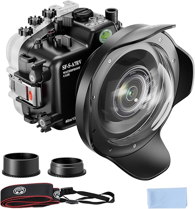 Sea frogs Underwater Camera Case Compatible with Sony A7RV for FE 16-35 F4, 28-70mm with Wide Angle Fisheye Lens IPX8 40m/130ft Maximum Diving Depth A7R-5 Waterproof Camera Housing for Diving A7R-V