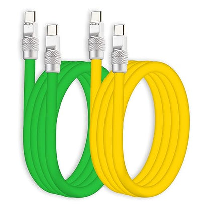 chubbycable Couple Chubby 2-Pack 240W USB C Cable Extra Thick Silicone Fast Charging Cable Compatible with iPhone 17-15 Series iPad Galaxy Series, Green+Yellow, Type-C to Type-C, 13.1FT