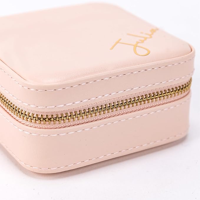 Angelina's Palace Personalized Jewelry Case with Name Engraved,Custom Leather Travel Jewelry Organizer Box for Rings,Earrings,Necklaces,Birthday Bridesmaid Gift For Women
