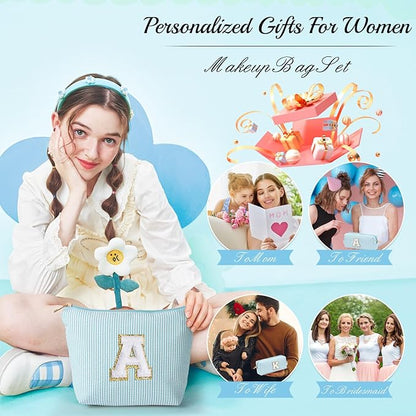 YOOLIFE Birthday Gifts for Women Her - Personalized Cute Initial Cosmetic Makeup Pouch Make Up Travel Bag for Mothers Day Gifts Teacher Sister Friend Girlfriend Mothers Day Gifts for Mom D