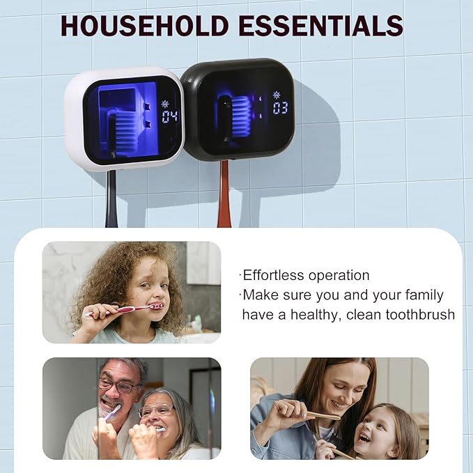 UV-C Toothbrush Cleaner, Portable Travel Cover for Manual/Electric Toothbrush, Magnetic Holder and Rechargeable Case for Any Size Toothbrush, White