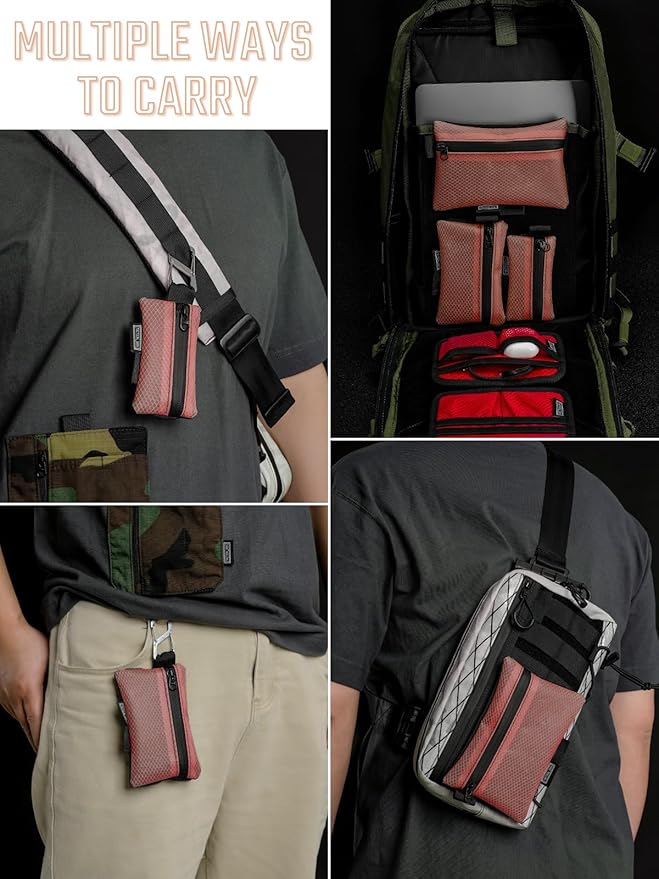 TACTICAL GEEK Storage A5 EDC Storage Pouch Set, Molle EDC Gadget Pouch, Multi-Functional Utility Small Tool Pocket for Daily Carry (Red)