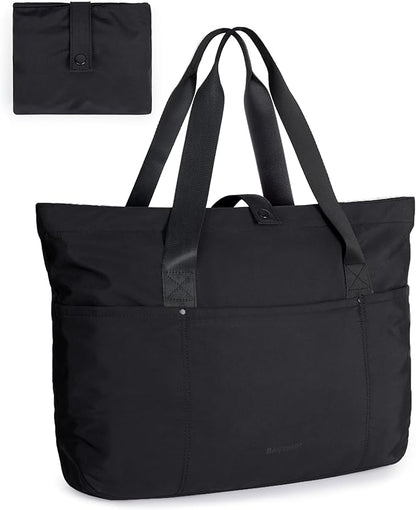 BAGSMART Tote Bag for Women, Foldable Tote Bag With Zipper Travel Large Shoulder Bag Handbag for Work-16.5''l X 6''wx 14''h