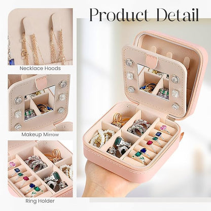 SANDJEST Personalized Jewelry Box, Pink Small Travel Jewelry Box with Initial J, Monogrammed Jewelry Case Organizer for Girls Women Teen, Mini Travel Essentials Gifts for Christmas Birthday