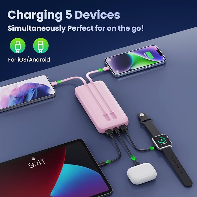 Portable Charger 40,800mAh Power Bank,25W PD QC 4.0 Fast Charging Portable Phone Charger with Built-in Cables,LCD Display USB C Travel Essentials Battery Pack for iPhone 17/16/15/14,Android Samsung