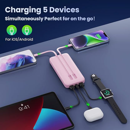 Portable Charger 40,800mAh Power Bank,25W PD QC 4.0 Fast Charging Portable Phone Charger with Built-in Cables,LCD Display USB C Travel Essentials Battery Pack for iPhone 17/16/15/14,Android Samsung