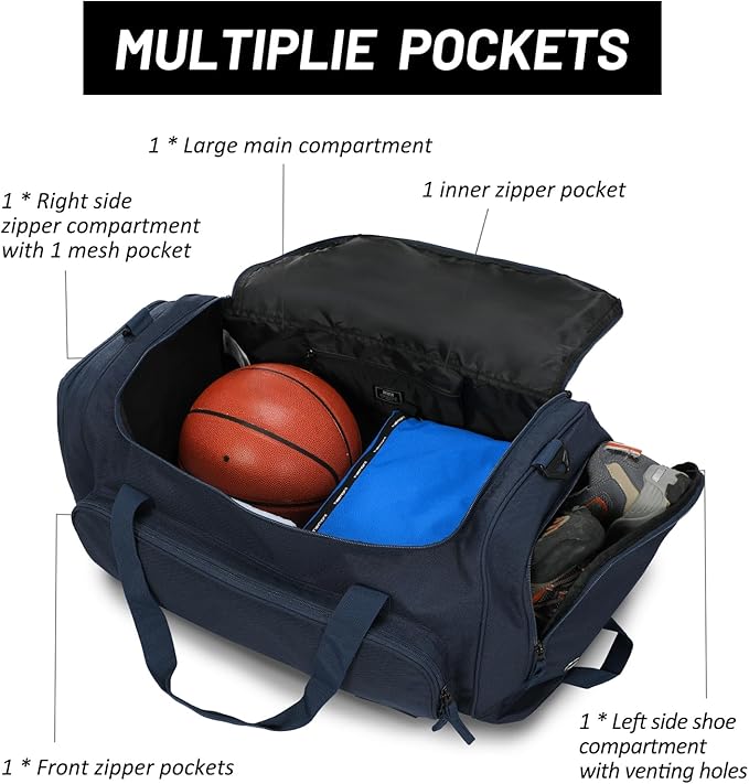 MIER Large Gym Bag for Men Sports Duffle Bag with Shoe Compartment 60L Lightweight Duffel Bags for Workout Fitness Travel