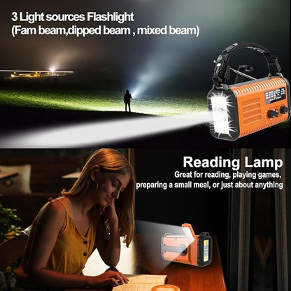20000mAh Emergency Radio, Hand Crank Radio with NOAA AM FM, Solar Powered & USB Charging, Flashlight, Reading Lamp, Headphone Jack, SOS & Compass, Perfect for Christmas Gifts Outdoor Camping