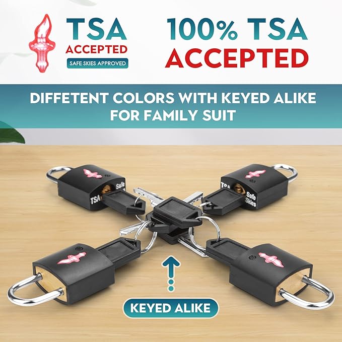 6 Pack Black TSA Luggage Locks with Key+6 Pack Travel tag, Luggage Lock TSA Approved for Backpacks, Bags and Luggage, 6 Pack Black Lock+6 Pack tag