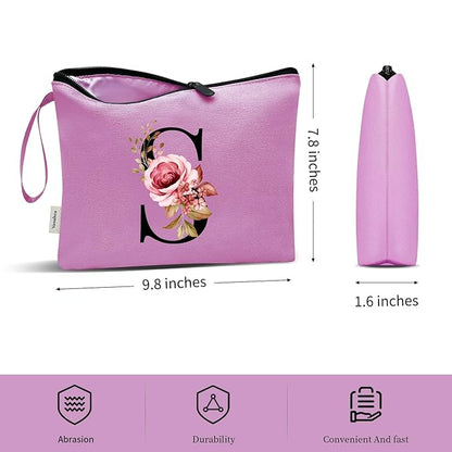 Vavabox A-Z Personalized Makeup Bag, Birthday Gifts for Women Mom, Gifts for Best Friend, Bride Bridesmaid Cosmetic bag (S, Purple)