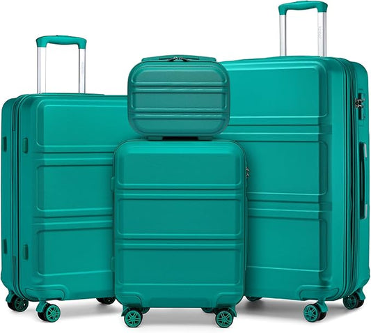 Kono 4 Piece Luggage Sets Expandable(only 28") with Spinner Wheels TSA Lock Lightweight PC+ABS Hardside Travel Rolling Suitcases 20in 24in 28in Carry on and 12in Mini Cosmetic Case Turquoise