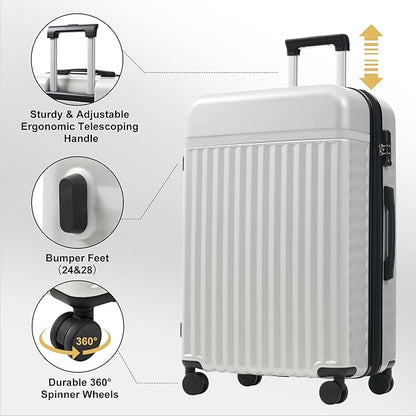 Merax Luggage Sets, Durable Hardshell 3 Piece Suitcase with Double Spinner Wheels and Handle Bags,Lightweight Carry on Luggage with TSA Lock,20+24+28 inches,White Grey