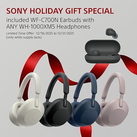 Sony WH-1000XM5 Premium Noise Canceling Headphones (Midnight Blue) with Free WF-C700N Truly Wireless Noise Canceling Earbuds (Black)