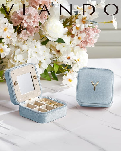 Vlando Birthday Gifts for Women Friendship, Personalized Initial Jewelry Box, Friendship Gifts for Women Friends, Travel Essentials Small Jewelry Box, Travel Box for Girls - Letter J, Blue