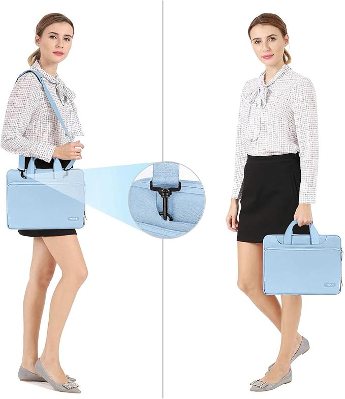 MOSISO 360 Protective Laptop Shoulder Bag Compatible with MacBook Air/Pro, 13-13.3 inch Notebook, Compatible with MacBook Pro 14 inch M5 M4 M3 M2 M1,Matching Color Sleeve with Belt, Airy Blue