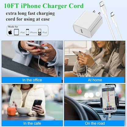 3Pack iPhone Fast Charger[Apple Mfi Certified],10FT iPhone Charger Fast Charging USB C to Lightning Cable with Type C Charger Block Fast Charging Adapter for iPhone 14 13 12 11 Pro Max X Xs Max 8Plus