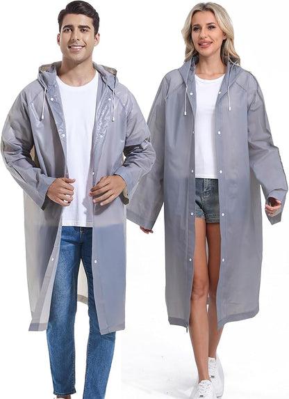 2-Pack Reusable Rain Ponchos for Adults, HOOMBOOM Raincoats Emergency for Women/Men with Drawstring and Sleeves