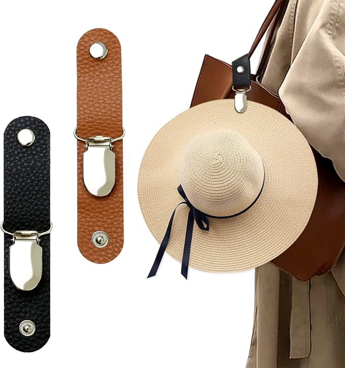 Hat Clip for Travel on Bag/Luggage, PU Leather Multifunctional Duckbill Clip, Outdoor Hat Companion