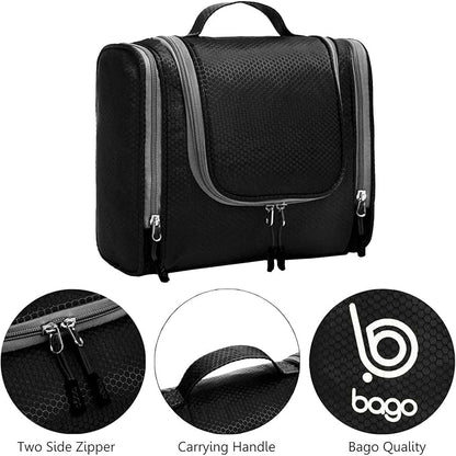 Bago Travel Toiletry Bag for Women and Men X-Large Waterproof Hanging Large Toiletry Bag for Bathroom and Travel Bag for Toiletries Organizer -Travel Makeup Bag (Black)