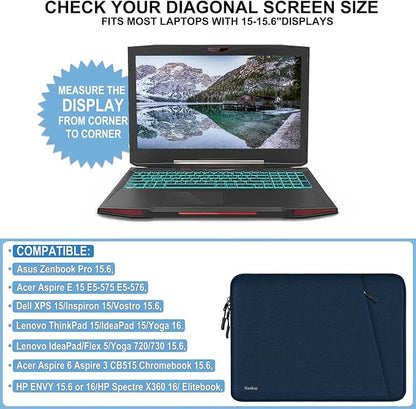 15.6 inch Laptop Sleeve Case, Shockproof Protective Computer Sleeve Cover with Accessories Pocket, Water Resistant Traveling Carrying Laptop Bag Compatible for MacBook Dell HP Acer Lenovo, Dark Blue