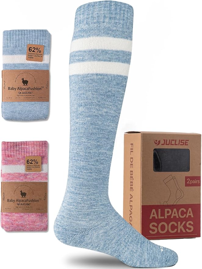 Alpaca Wool Heavyweight 15-25 mmHg Knee High Compression Support Socks Thick Winter Thermal Warm Soft Travel Flying