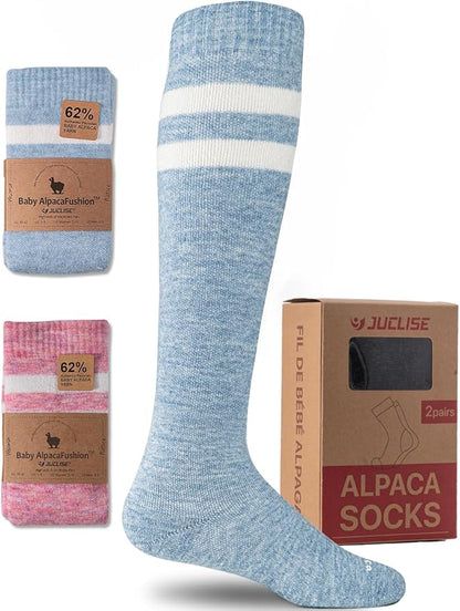 Alpaca Wool Heavyweight 15-25 mmHg Knee High Compression Support Socks Thick Winter Thermal Warm Soft Travel Flying