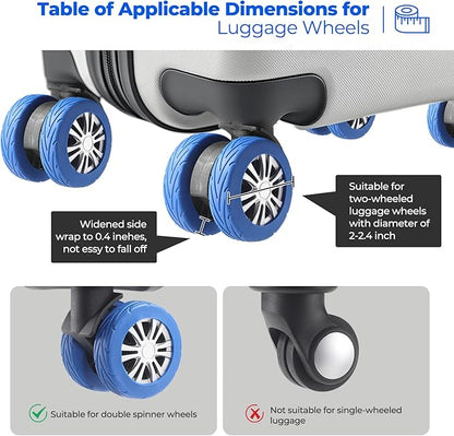 8 Pcs Upgrade Luggage Wheel Covers, Carry On Luggage Suitcases,Wear-Resistant, Anti-Noise, Silicone Wheel Protective Covers for 2-2.4" Spinner Wheel,Essential Travel Accessories (Blue)