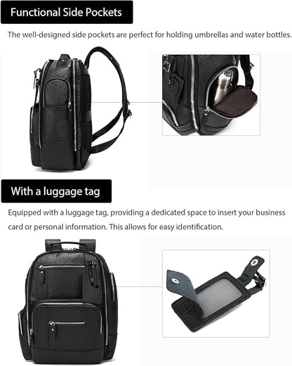 LANNSYNE Vintage Genuine Leather Backpack for men, 15.6" Laptop Backpack Travel Camping 24L Rucksack