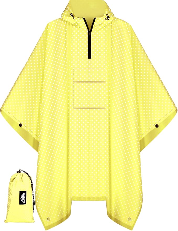 Bruvoalon 3-in-1 Rain Poncho with 1/4 Zip & Chest Pocket, Waterproof, Sunshade, Ground Mat for Adults & Youth Emergency