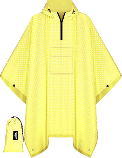 Bruvoalon 3-in-1 Rain Poncho with 1/4 Zip & Chest Pocket, Waterproof, Sunshade, Ground Mat for Adults & Youth Emergency