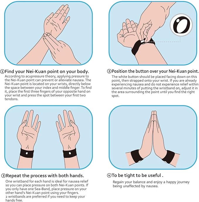 2 Pairs Motion Sickness Bands – Natural Anti Nausea Acupressure Wristbands for Morning & Motion Sickness Relief – Ideal for Car, Cruise & Flight Travel – for Adults and Kids