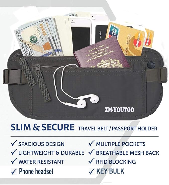 Money Belt for Travel - Hidden Travel Pouch Protect Your Credit and Money With RFID Blocking Passport Holder Waist Wallet (gray)