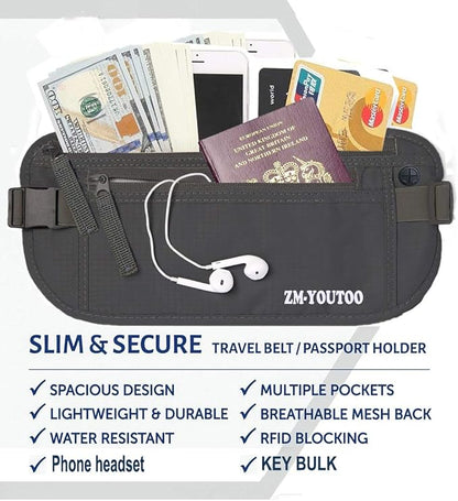 Money Belt for Travel - Hidden Travel Pouch Protect Your Credit and Money With RFID Blocking Passport Holder Waist Wallet (gray)