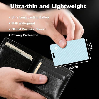 Wallet Tracker Card, Slim Rechargeable Bluetooth Item Locator, Smart Finder Compatible with Apple Find My for Wallet, Luggage, Passport, IP68 Waterproof (iOS Only) (Carbon Fiber Blue)