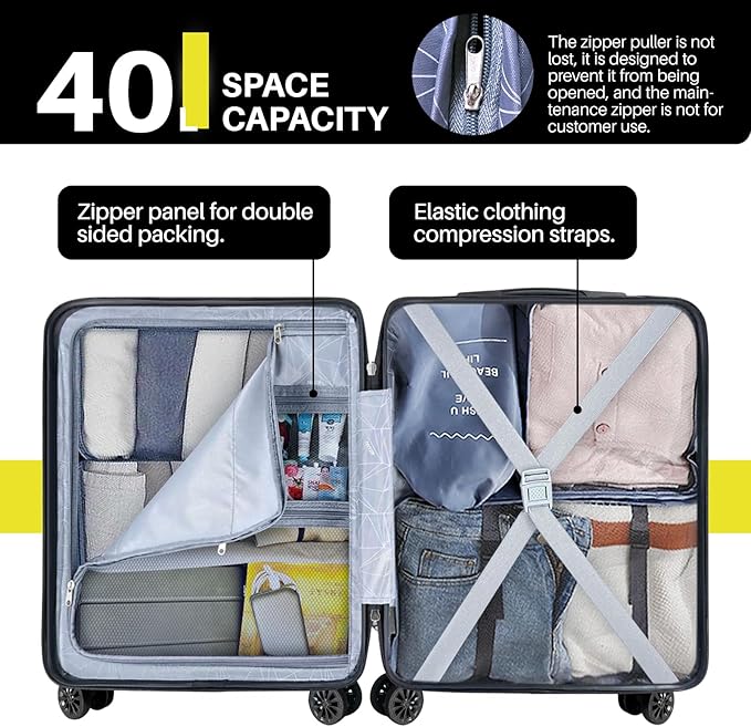 AnyZip Carry On Luggage 21" Hardside PC ABS Lightweight USB Suitcase with Wheels TSA Lock for kids Yellow
