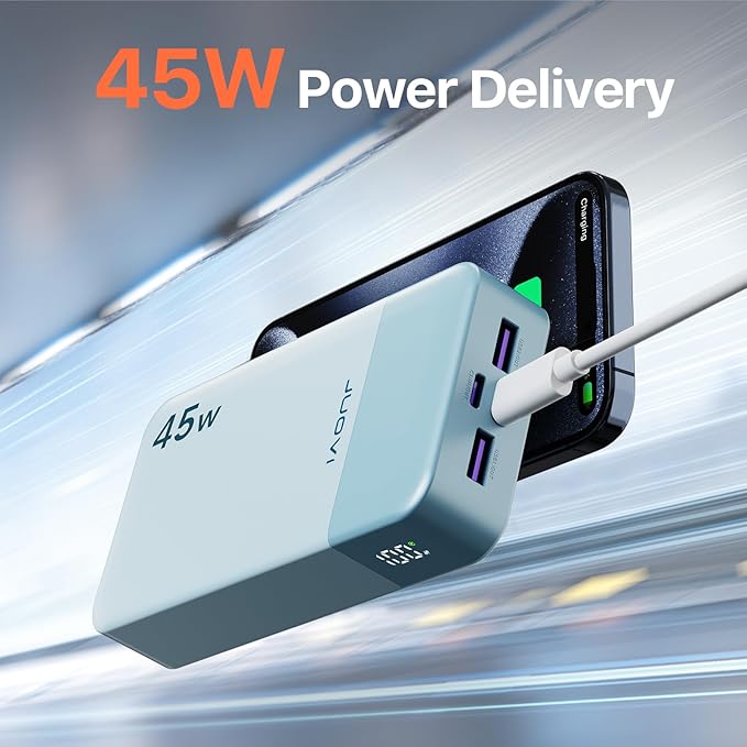 J2621 Power Bank Portable Charger,20000mAh 45W PD3.0 QC 4.0 Fast Charging Battery Pack with LED Display,2 USB-C,2 USB-A for iPhone Tablet MacBook