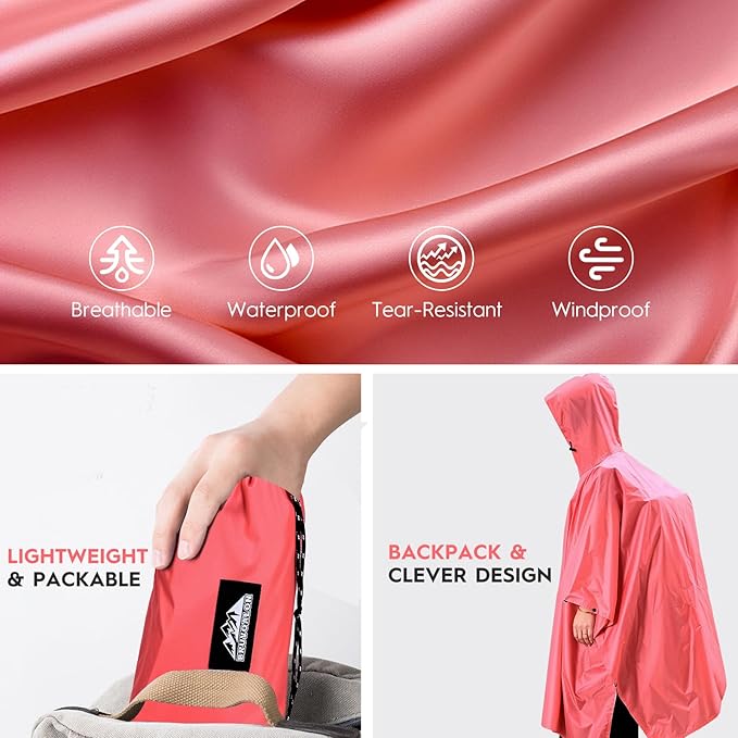 Bruvoalon 3-in-1 Rain Poncho with 1/4 Zip & Chest Pocket, Waterproof, Sunshade, Ground Mat for Adults & Youth Emergency