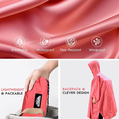 Bruvoalon 3-in-1 Rain Poncho with 1/4 Zip & Chest Pocket, Waterproof, Sunshade, Ground Mat for Adults & Youth Emergency