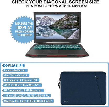 Laptop Sleeve Case 14 inch, Shockproof Protective Computer Cover with Accessories Pocket, Portable Laptop Bag Compatible for 14 inch MacBook Air/Pro, Dell, HP, Acer, Asus, Lenovo, Dark Blue