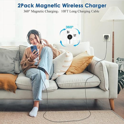 Magnetic Wireless Charger for iPhone 16, 2Pack 10FT 15W Fast Mag-Safe Charger, Wireless Charging Pad with USB C Fast Charging Block for iPhone 16 Pro Max/15/14/13/12/Plus/Pro/Pro Max,AirPods 3/2/Pro 2