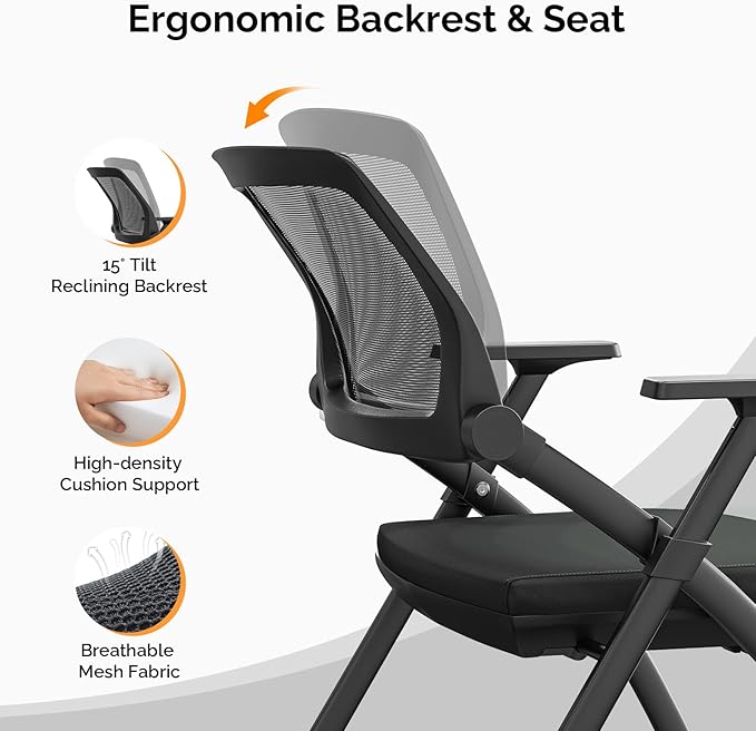 VINGLI 4 Pack Stackable Conference Room Chairs with Wheels, Folding Office Chair with Rebound Back, Padded Seat for Training Room, Guest, Reception, Event, Capacity 350lbs, Black