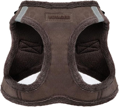 Best Pet Supplies - All Weather Mesh/Plush, Reflective, No Pull Harness for Small, Medium Dogs, Cats - Secure with Hook & Loop Fastener, Buckle, Double D-Rings - Chocolate Suede, S