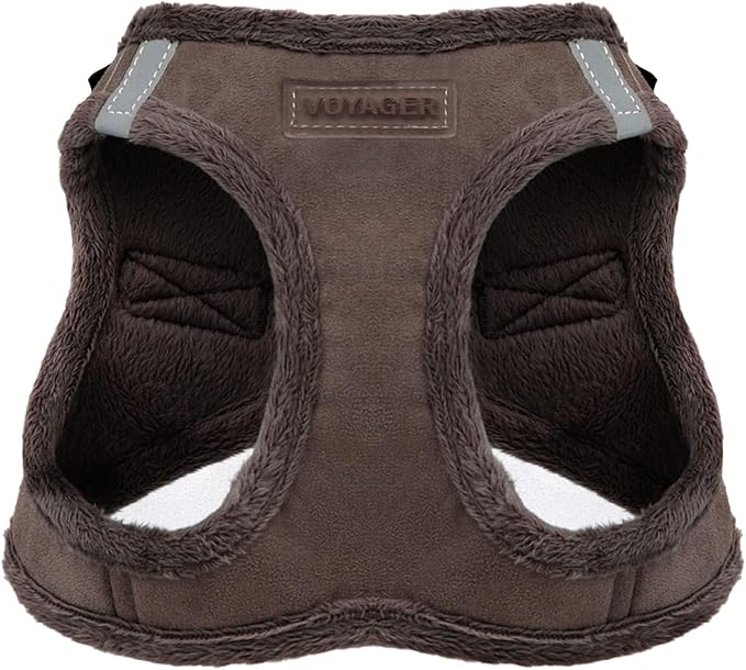 Best Pet Supplies - All Weather Mesh/Plush, Reflective, No Pull Harness for Small, Medium Dogs, Cats - Secure with Hook & Loop Fastener, Buckle, Double D-Rings - Chocolate Suede, L