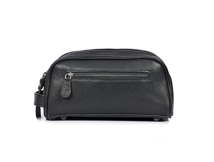 10" Premium Leather Toiletry Travel Pouch With Waterproof Lining | King-Size Handcrafted Vintage Dopp kit By Aaron Leather Goods (Jade Black)