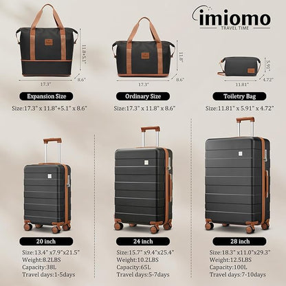 imiomo 24 IN Checked Luggage, Suitcase with Spinner Wheels, Hardside 3PCS Set Lightweight Rolling Travel Luggage with TSA Lock(24"/Black)