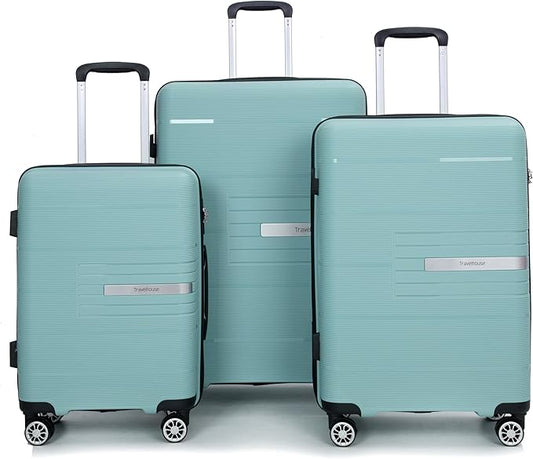 Travelhouse Luggage Sets, Expandable Hardside Suitcases 24in/28in, Carry on 20in,3 Piece Set Travel Luggages Clearance with Double Spinner Wheels TSA Lock Lightweight (Green-1206)
